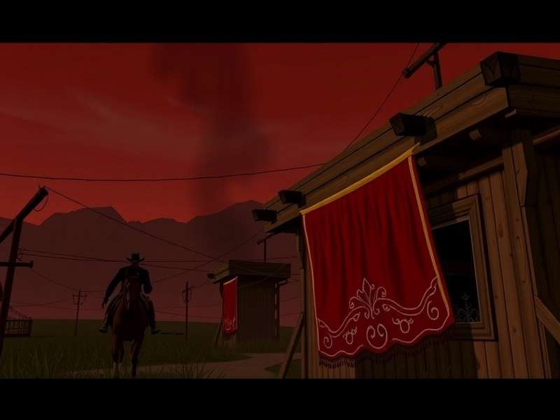 Dramatic sunset over a western landscape with mountains and a lone rider