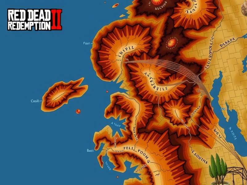 Topographical map of Red Dead Redemption 2 showing elevation and biomes