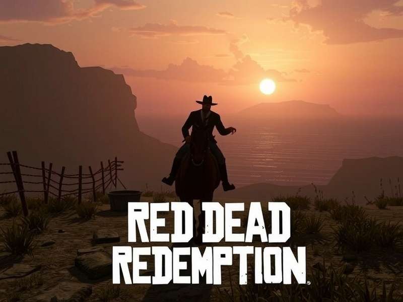 Sunset over a vast desert canyon in the Wild West, reminiscent of Red Dead Redemption's landscapes