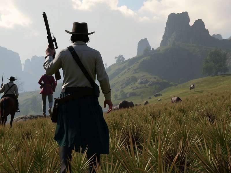 John Marston in a tense shootout during a story mission