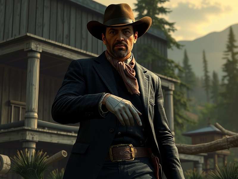 Concept art for Red Dead Redemption 3 showing a lone rider in a snowy mountain landscape