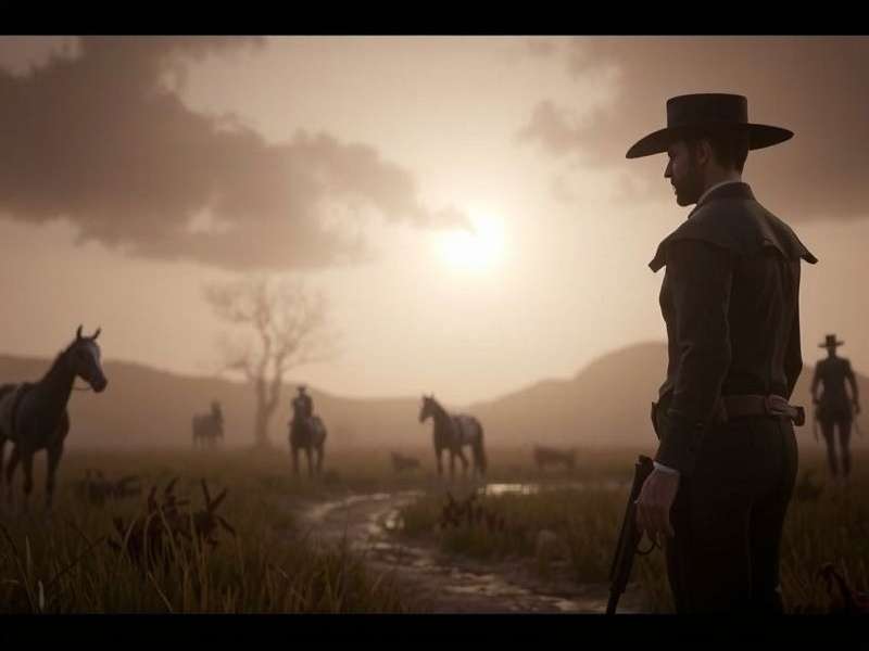 Red Dead Redemption landscape with cowboy