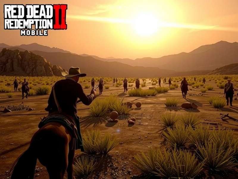 A smartphone displaying Red Dead Redemption 1 gameplay with a western landscape