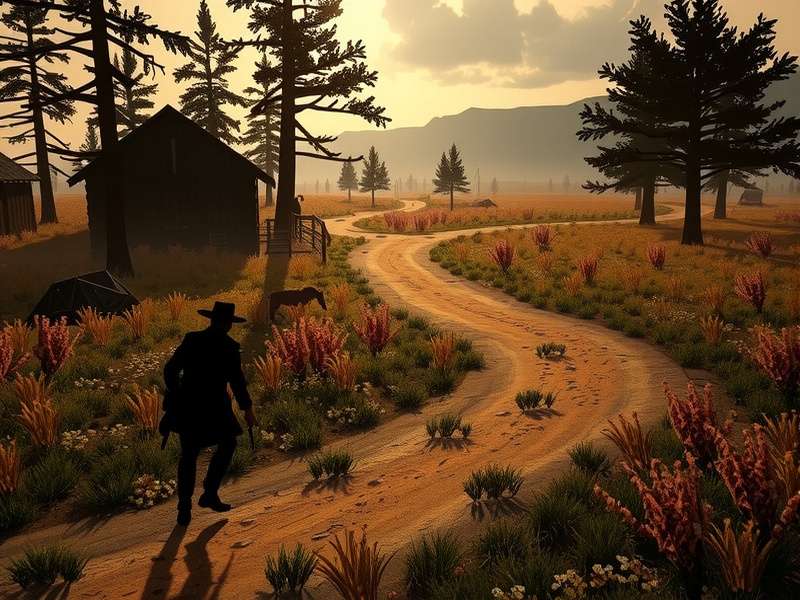 Lone horseback rider on a ridge at sunset in a rugged western landscape