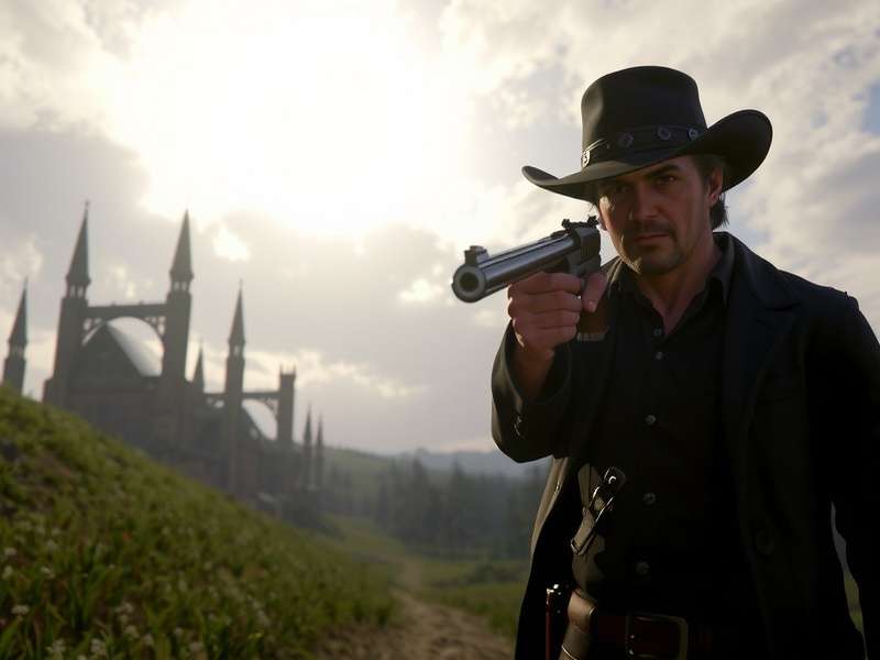 Arthur Morgan overlooking the Heartlands in Red Dead Redemption 2
