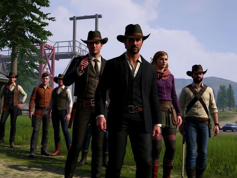 The Van der Linde gang gathered around a campfire in happier times