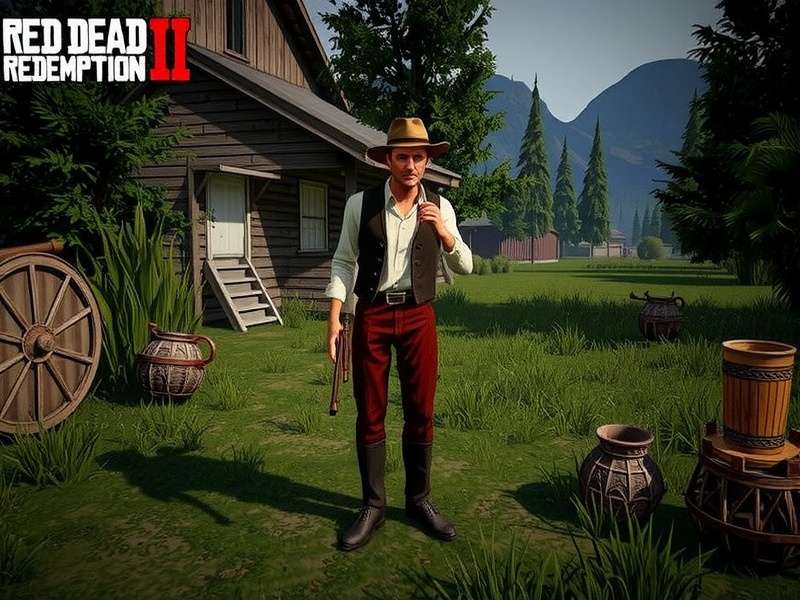 A diverse posse of Red Dead Online players riding through the Heartlands at sunset