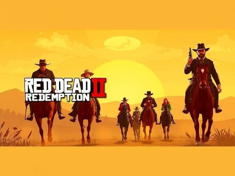 Red Dead Redemption 3 key art with cowboys and sunset landscape