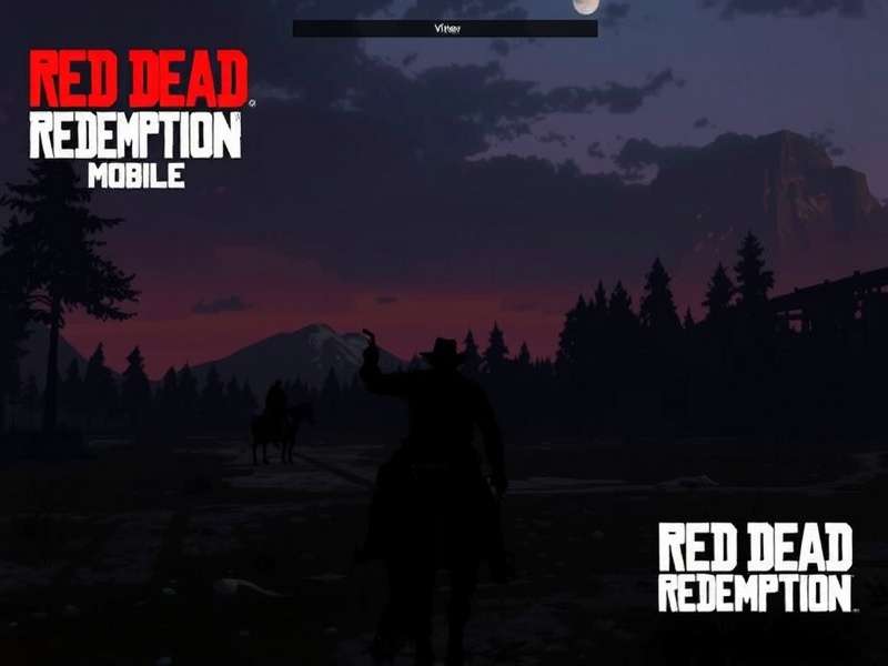 Red Dead Redemption Mobile gameplay scene showing a cowboy riding into the sunset with a smartphone in hand