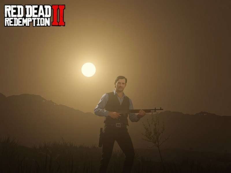 Red Dead Redemption 3 exclusive concept art showing a cowboy overlooking a valley at sunset