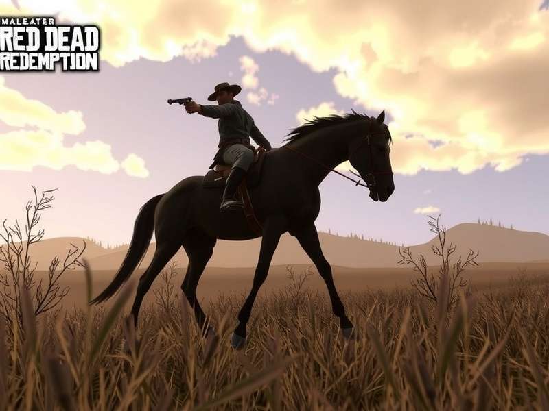 Red Dead Redemption – Epic Wild West landscape with a lone rider at sunset