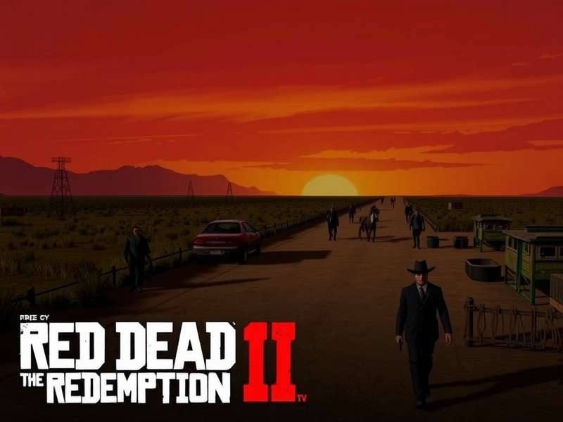 Red Dead Redemption vast open world landscape with a rider at sunset