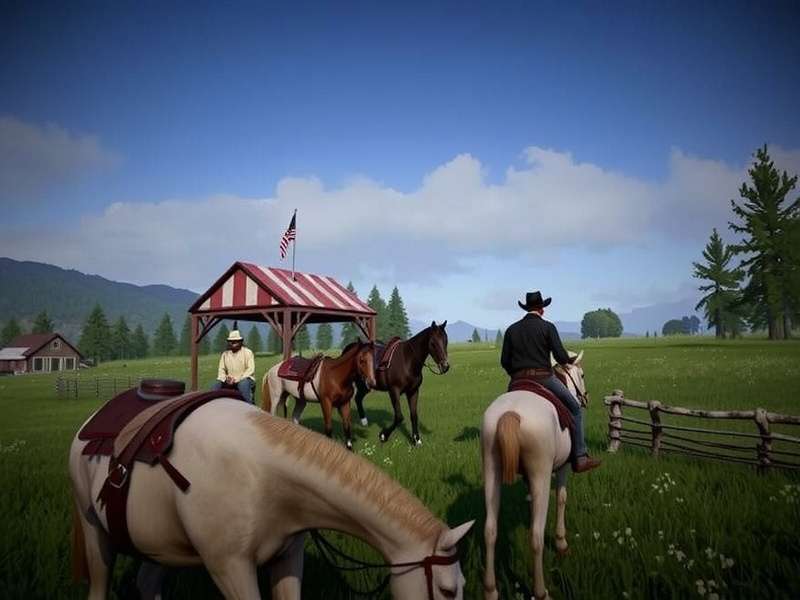 Red Dead Redemption 1 gameplay landscape showing a cowboy riding into the sunset