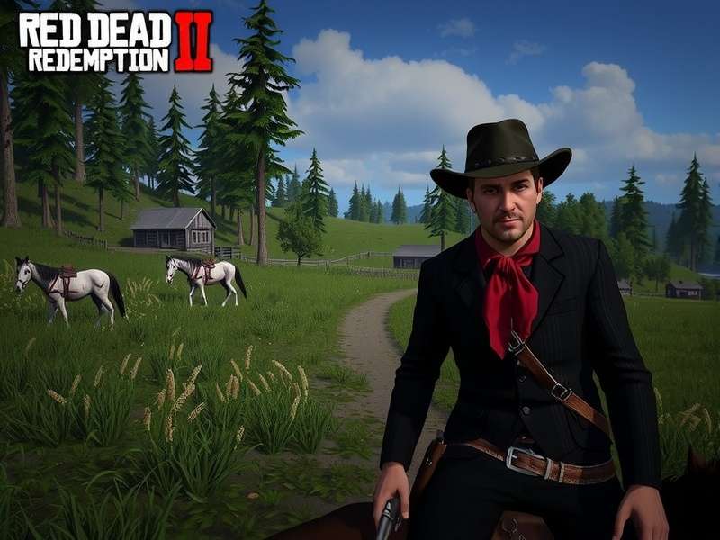 Red Dead Redemption 1 — John Marston riding through the wilderness at sunset