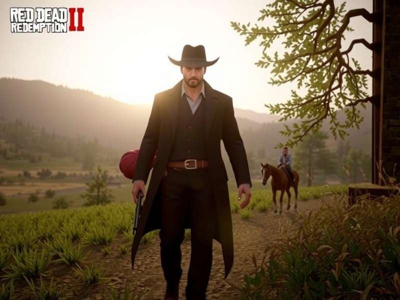 Red Dead Redemption 360 gameplay screenshot showing a cowboy riding into the sunset