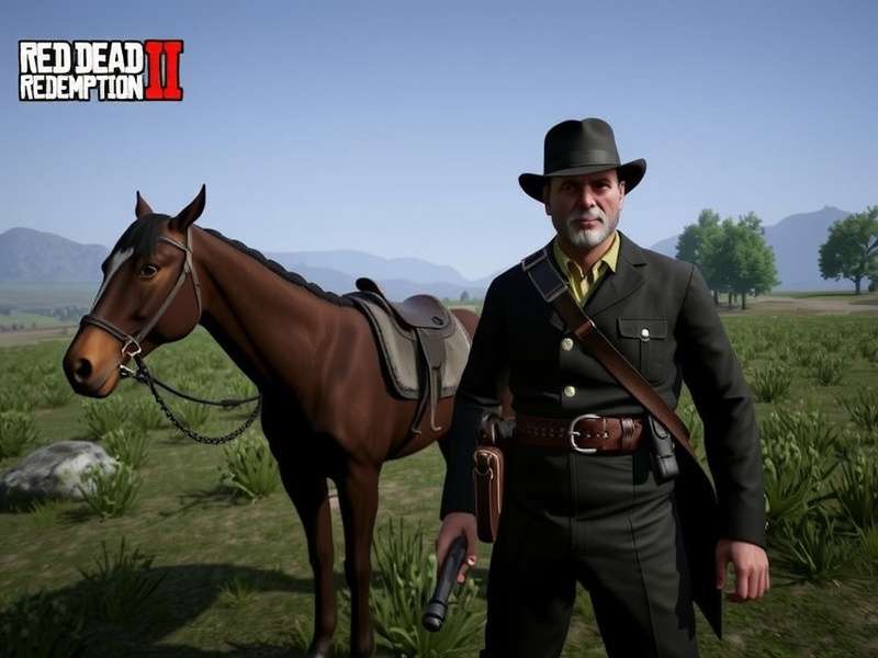 Red Dead Redemption 3 main character concept art — a lone gunslinger in the desert at sunset
